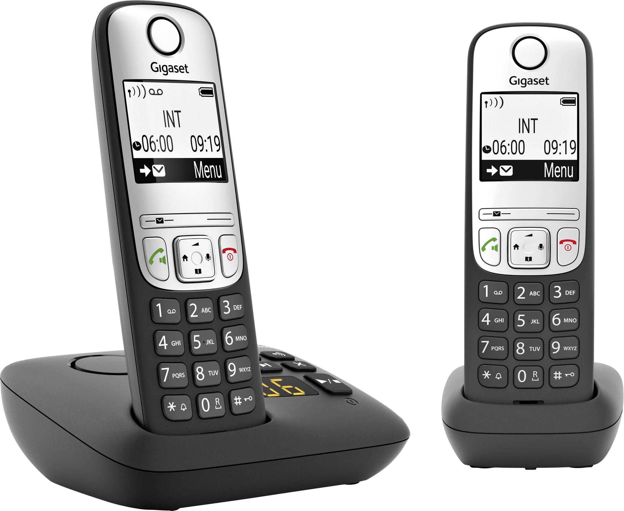 Gigaset A690A Duo DECT Téléphone sans fil fonction mains libres, avec socle, recomposition automatique du numéro noir