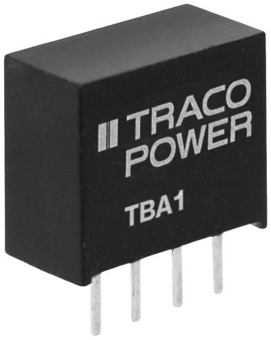 Composant électronique noir avec quatre broches métalliques, portant l'inscription « TRACO POWER TBA1 ».