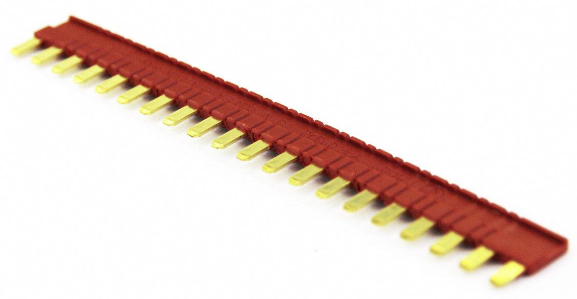 Un connecteur rouge avec 19 broches dorées alignées montre les possibilités de connexion pour les appareils électroniques.
