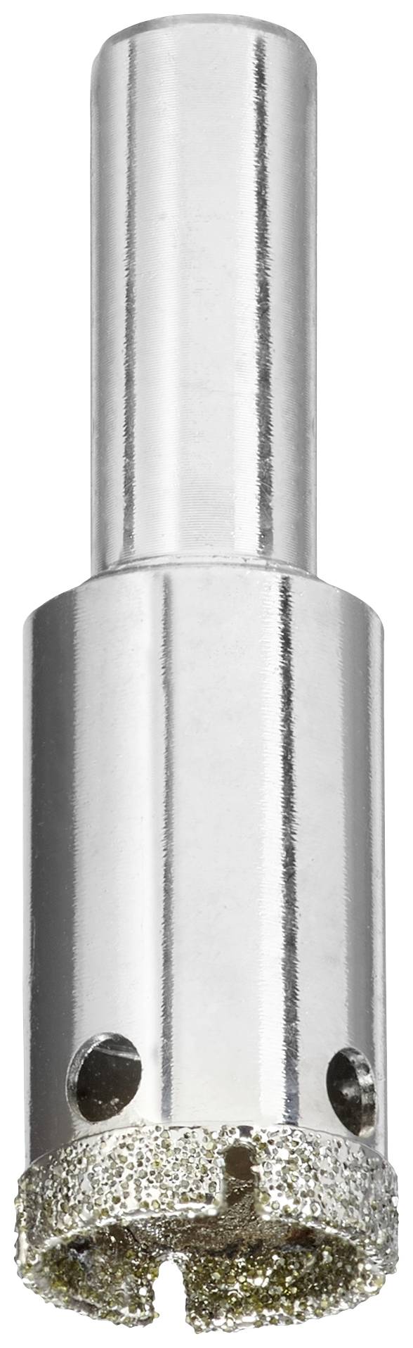 Tête de forage argentée revêtue de diamant avec poignée cylindrique.