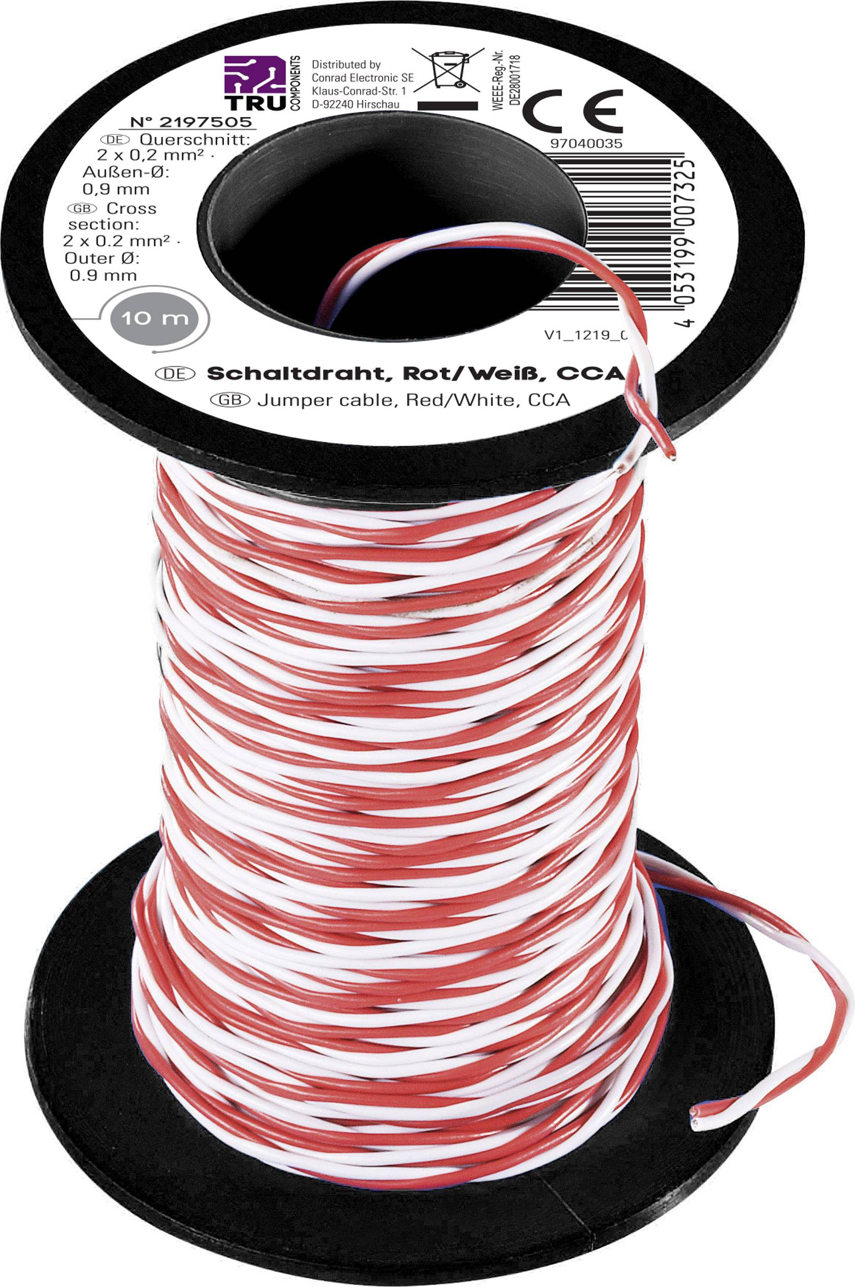 TRU COMPONENTS TC-8790020 Fil de câblage 2 x 0.20 mm² rouge, blanc 10 m