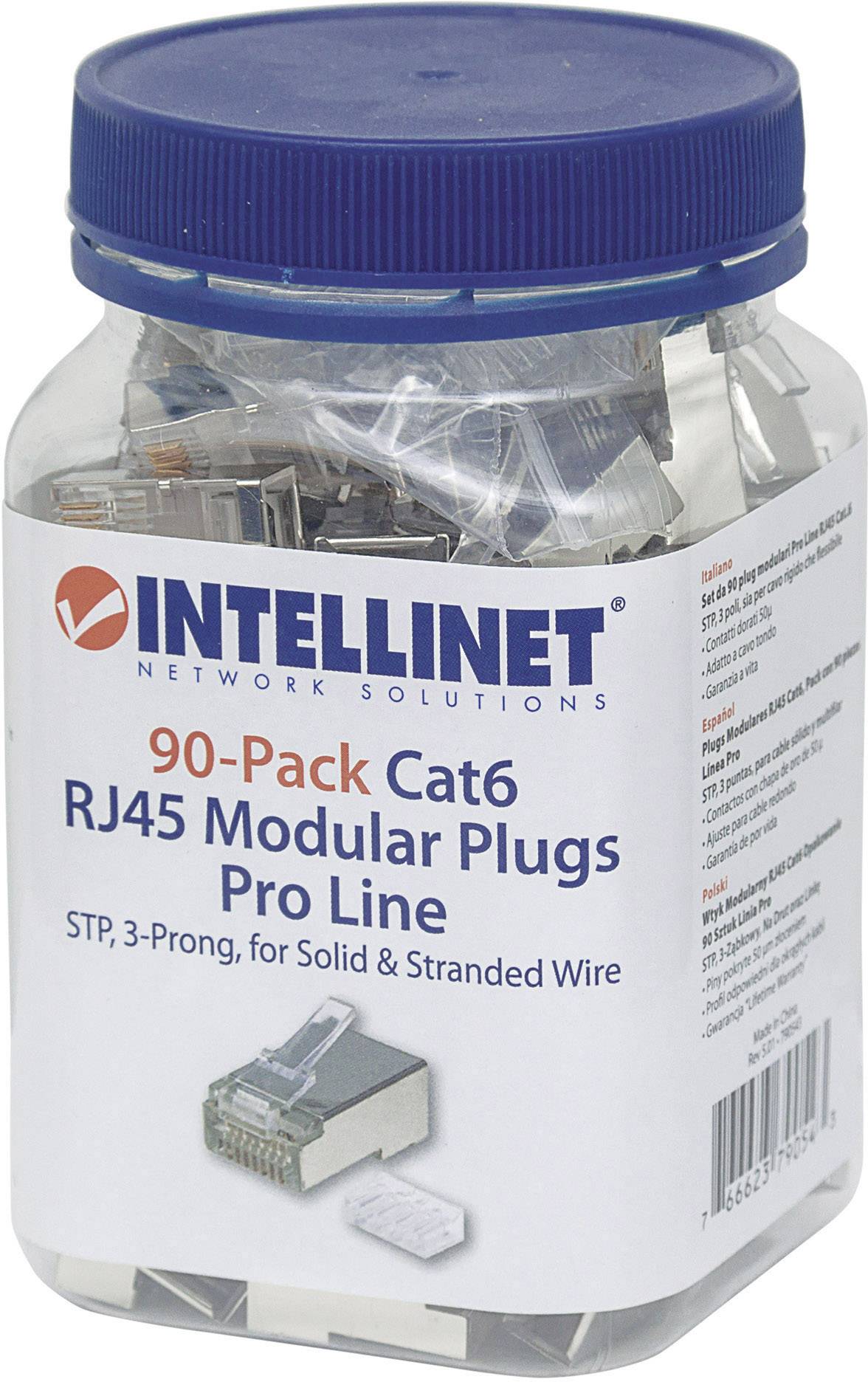 Intellinet Connecteur modulaire RJ45 Intellinet 90-Pack Cat6 Pro Line STP 3 points pour fil conducteur et fil massif 90 fiches