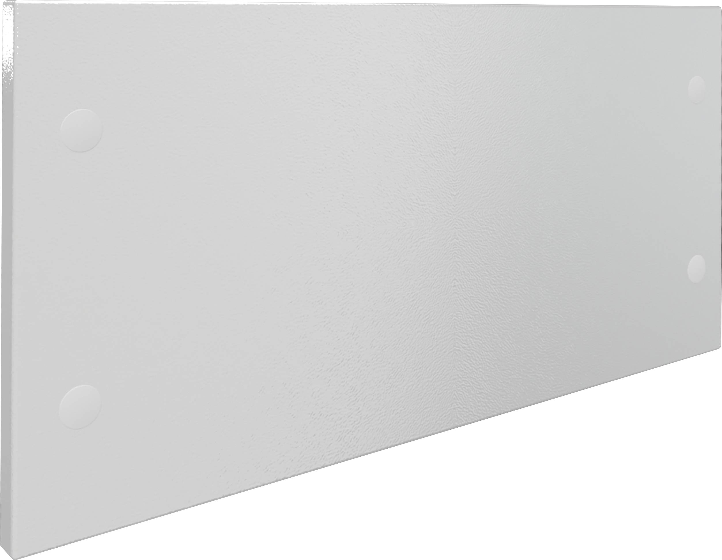 Une plaque blanche, rectangulaire aux coins arrondis, montée au mur, sert de cache-radiateur.