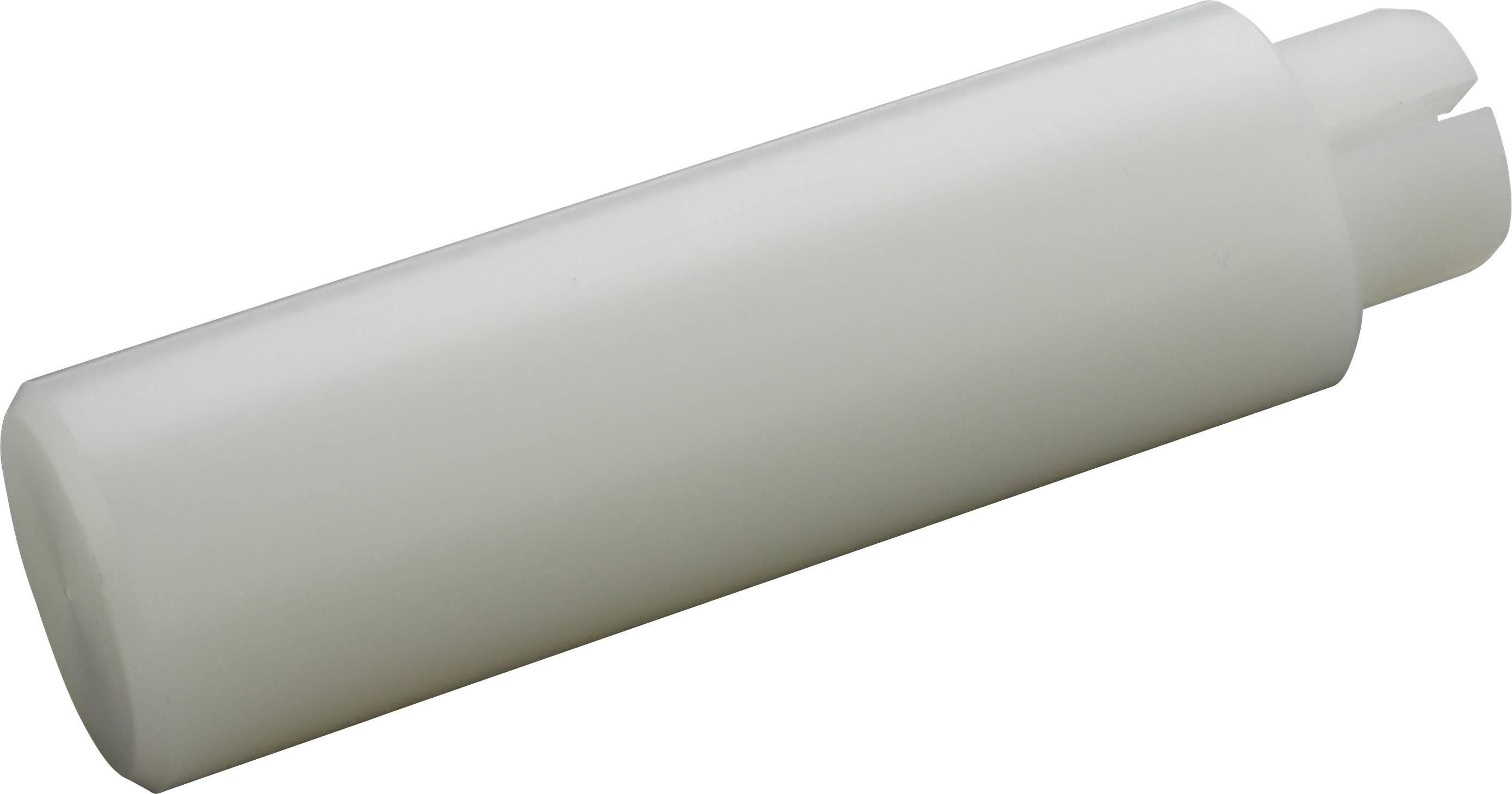 Un rouleau blanc en plastique de forme cylindrique, posé horizontalement.