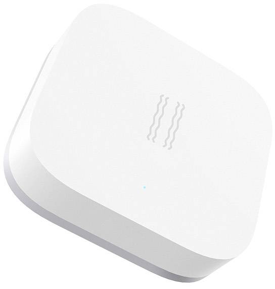 Un routeur Wi-Fi blanc, carré, avec des coins arrondis et un point bleu lumineux sur le devant.