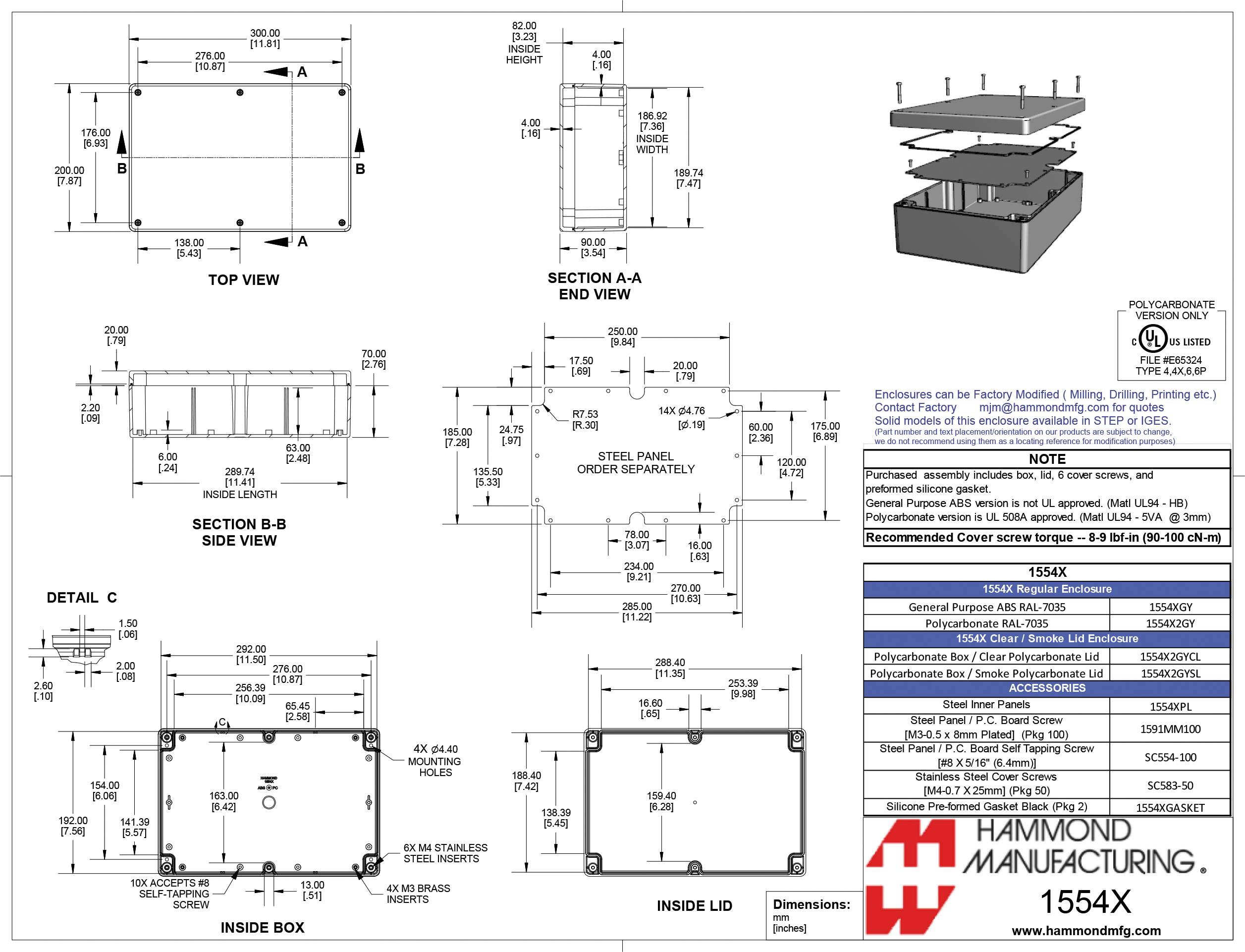 Hammond Electronics 1554 PC CL 1554X2GYCL Boîtier universel Polycarbonate gris 1 pc(s)