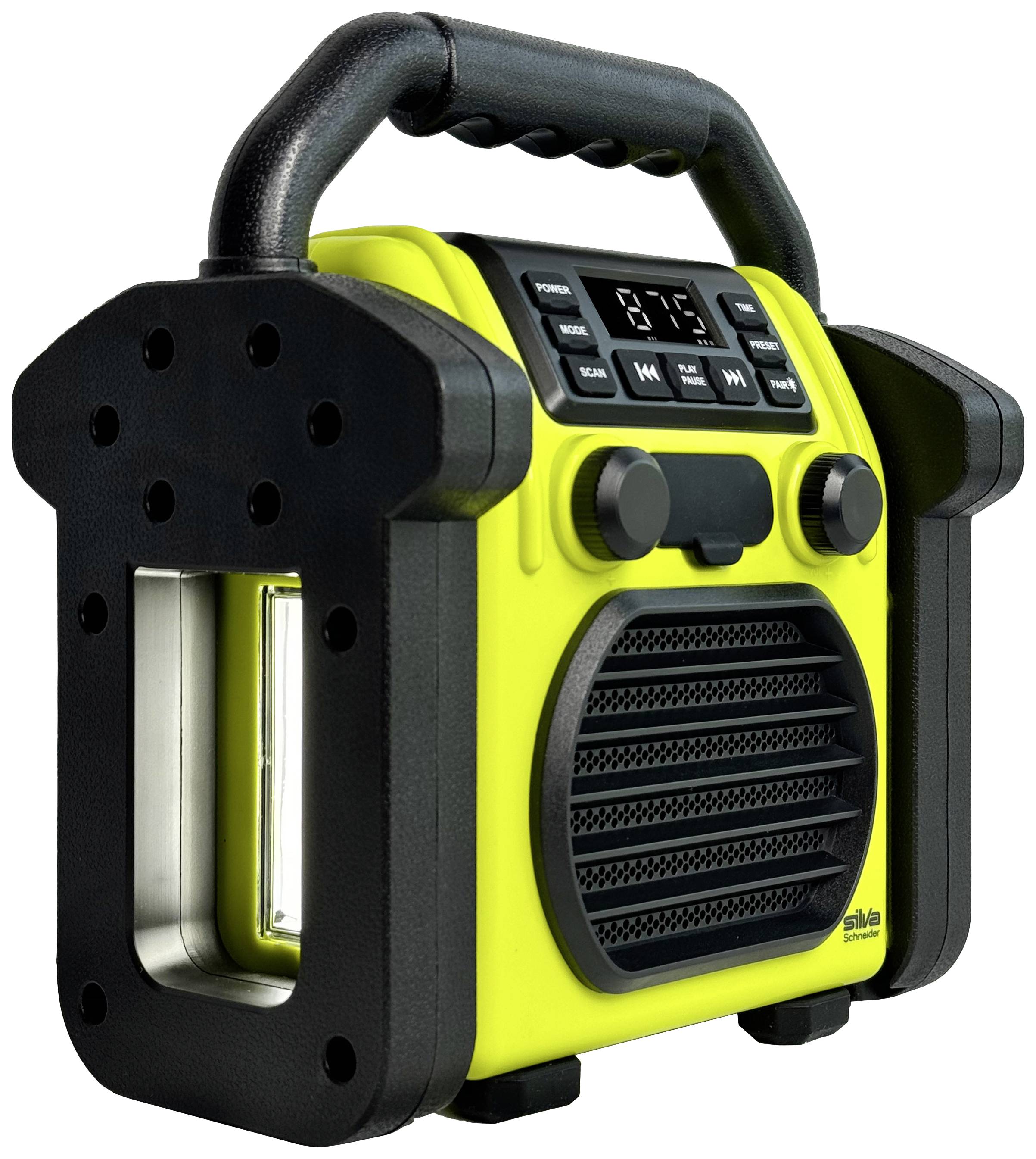 Silva Schneider BR 230 BT neon-gelb Radio de chantier FM USB, Bluetooth fonction réveil, fonction de charge de la batterie
