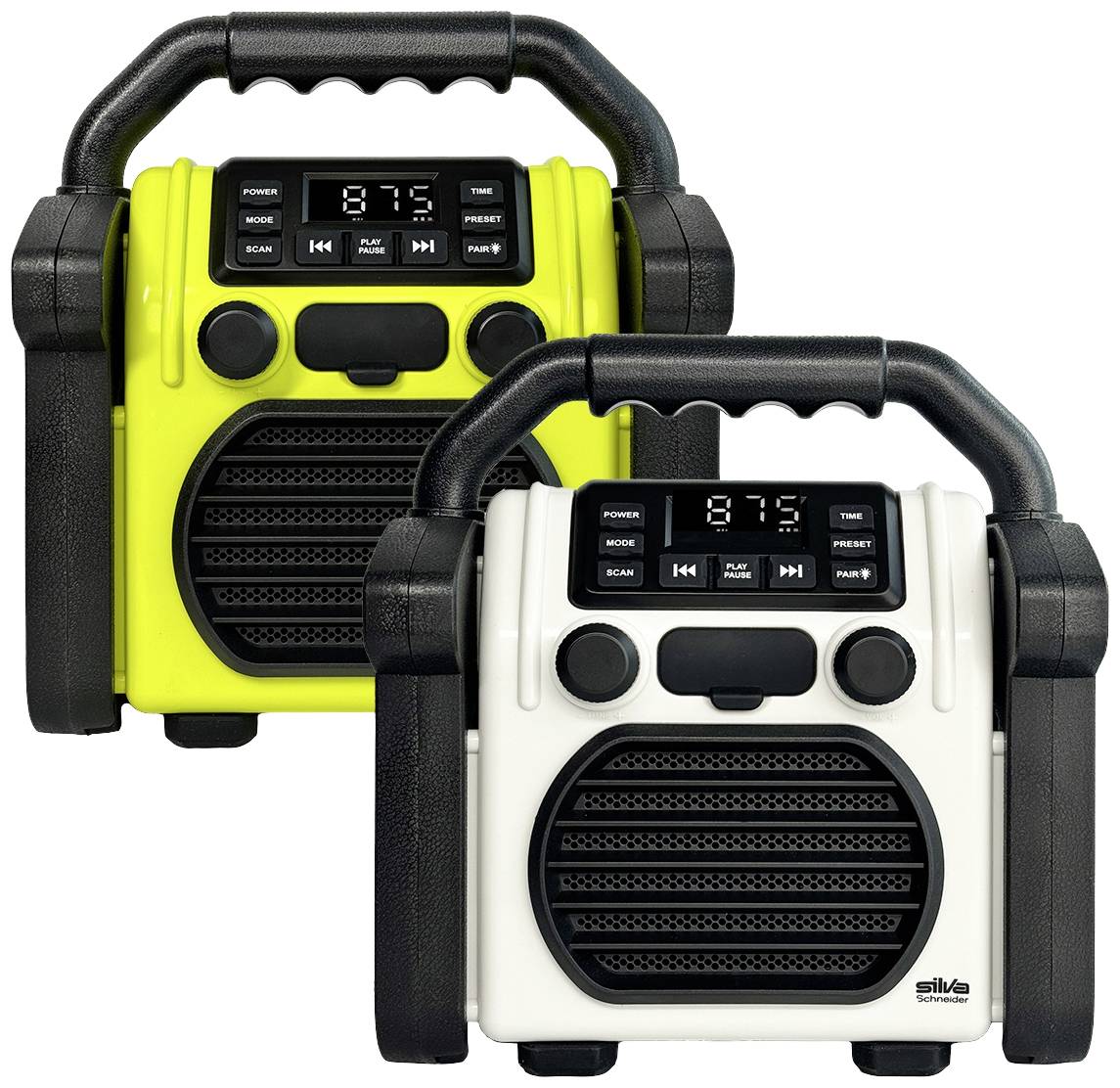 Silva Schneider BR 230 BT neon-gelb Radio de chantier FM USB, Bluetooth fonction réveil, fonction de charge de la batterie