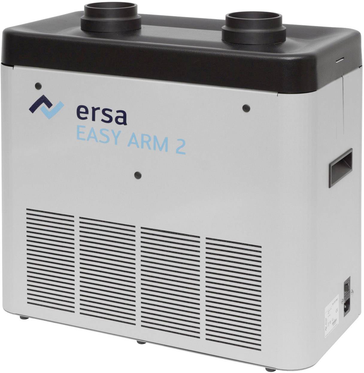 Appareil d'aspiration de fumées de soudure portant l'inscription 'ersa EASY ARM 2', de forme rectangulaire, avec deux raccordements de tubes en haut, boîtier gris avec des fentes de ventilation.