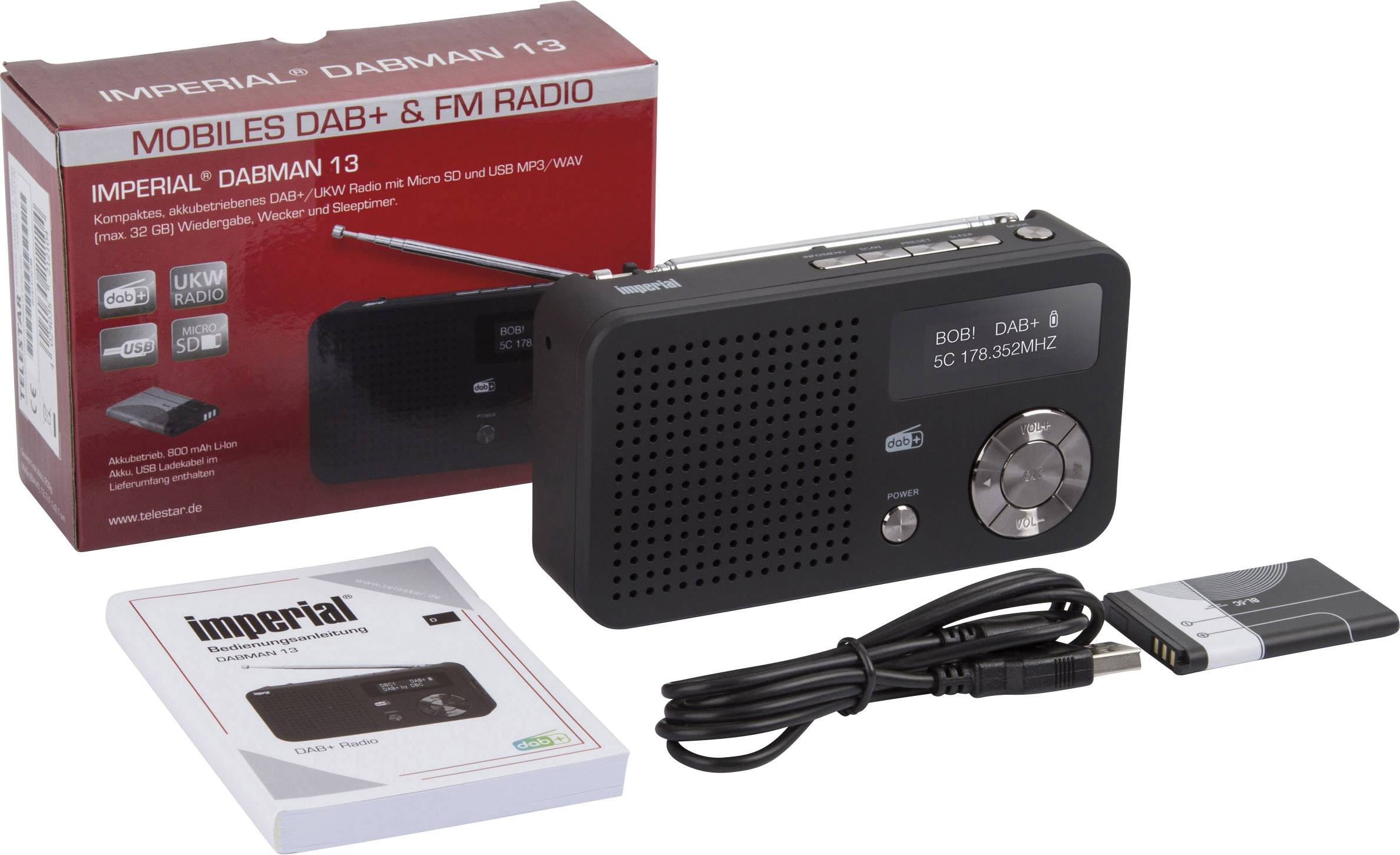 Imperial DABMAN 13 Radio-réveil DAB+, FM fonction de charge de la batterie noir