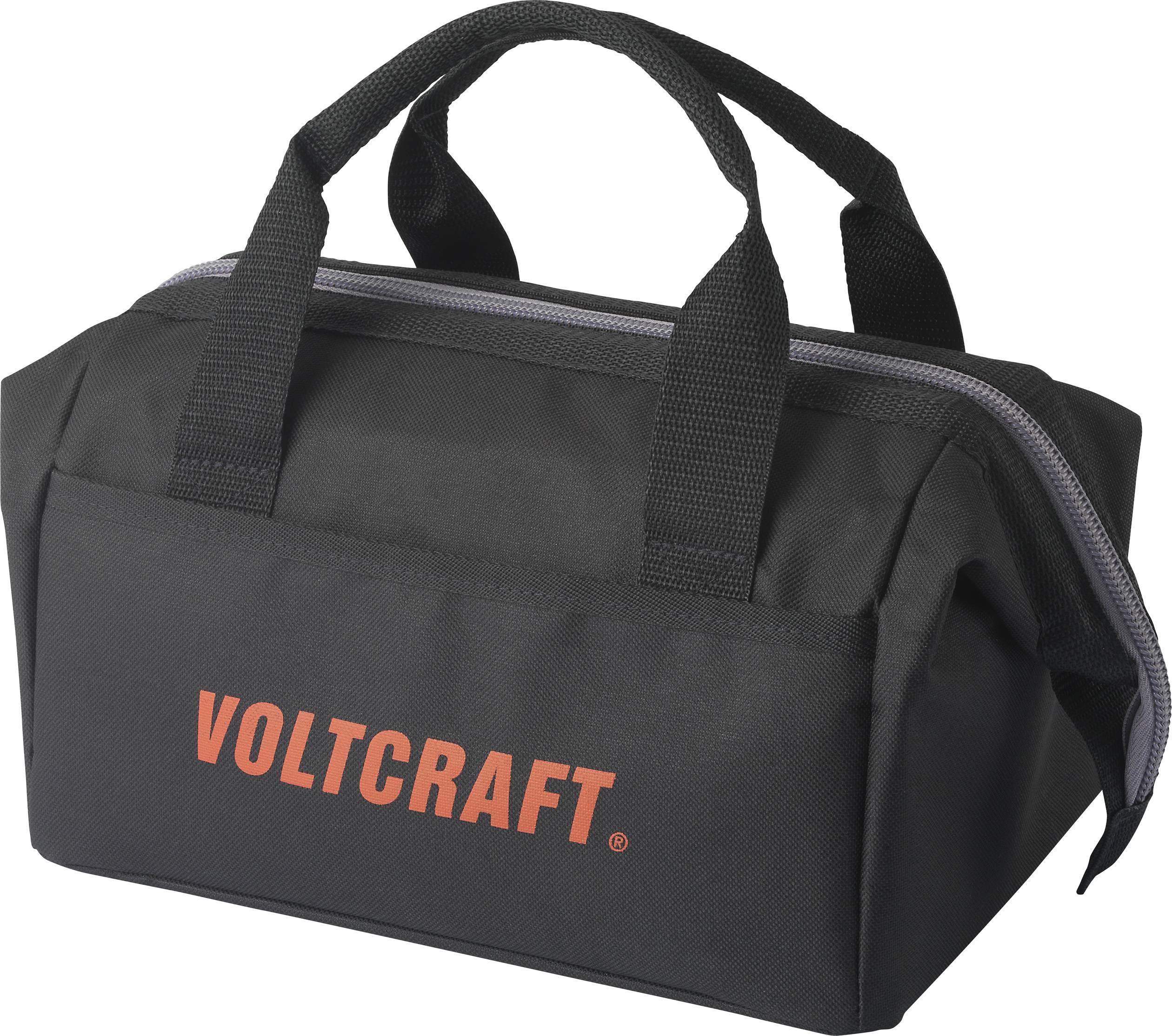 Un sac de transport noir portant l'inscription 'Voltcraft' en lettres rouges.