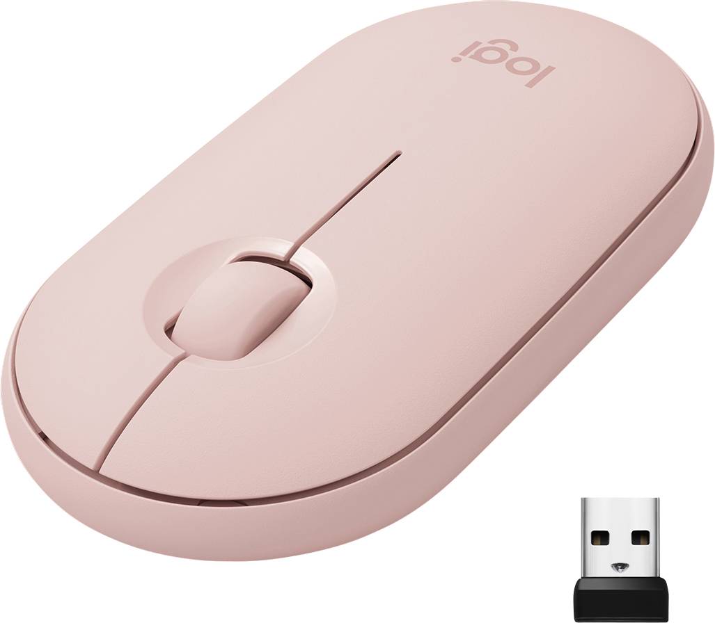 Logitech Pebble M350 Souris Bluetooth, radio optique rose 3 Boutons 1000 dpi Touches à frappe silencieuse