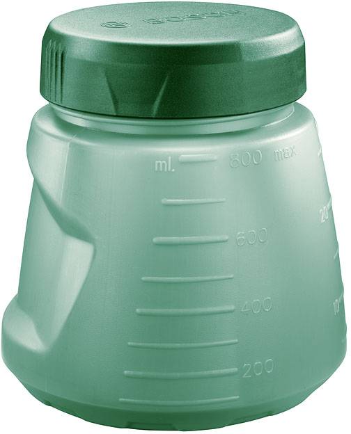 Gobelet doseur vert avec graduation en millilitres de 200 à 800 ml, adapté pour le mesurage précis des liquides.