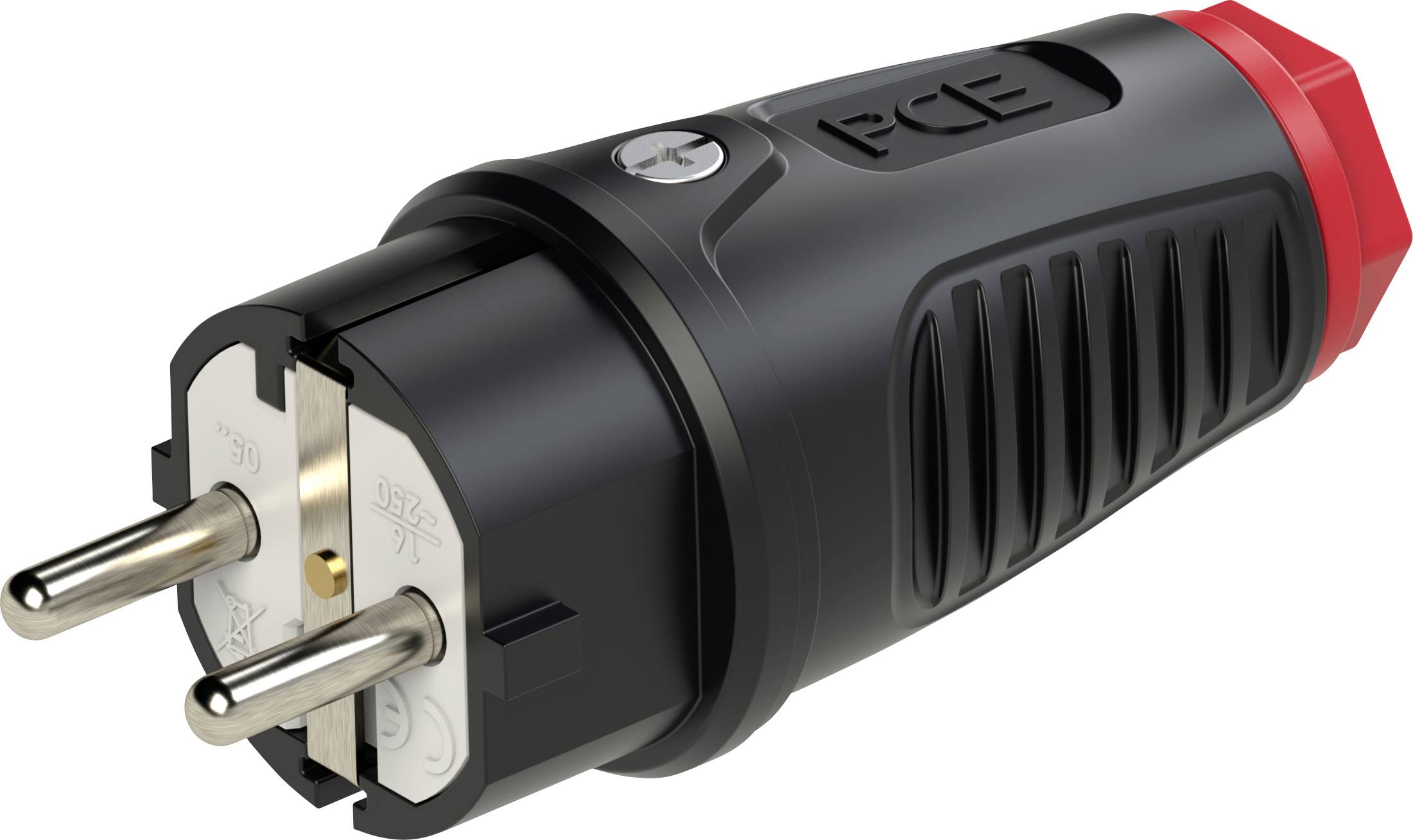 PCE 0511-sr Fiche électrique mâle avec terre caoutchouc, Thermoplastique 250 V noir, rouge IP54