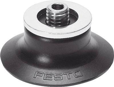 Sur l'image est représenté un ventouse ronde de la marque Festo avec un raccordement fileté en haut au centre.