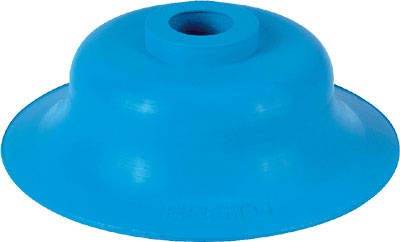 Ventouse en plastique bleu, de forme bombée avec un bord plat et une ouverture centrale. Adaptée pour la fixation sur des surfaces lisses.