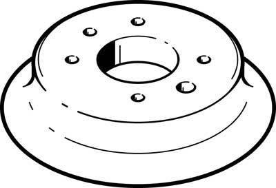 Dessin en noir et blanc d'un disque de frein avec plusieurs trous de fixation.