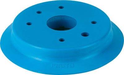 Plaque bleue à surface absorbante avec un trou central et plusieurs petits trous, ressemblant à un composant mécanique ou une pièce d'usinage.