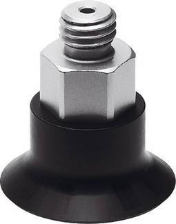 Un adaptateur hexagonal argenté avec filetage, fixé sur une base noire en forme de cloche.