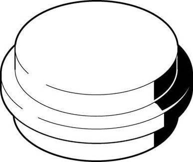 Un dessin simple d'un bouton ou d'un interrupteur rond avec des zones ombrées.