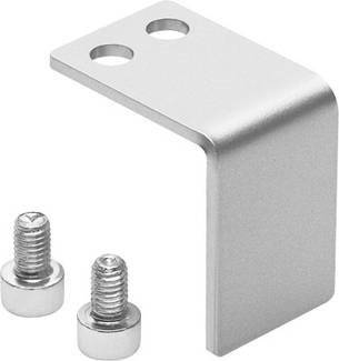 Support d'angle métallique avec deux vis, adapté pour la fixation sur un mur ou une surface.