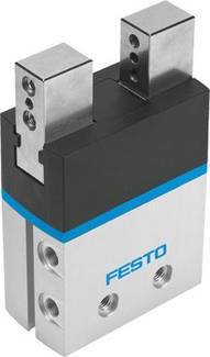 Préhenseur pneumatique de Festo, forme rectangulaire, métallique, avec deux mâchoires mobiles, adapté pour la technique d'automatisation.