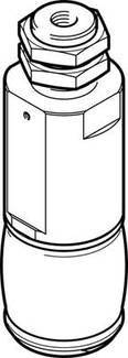 Un diagramme technique d'une valve avec un écrou hexagonal à son sommet, un corps cylindrique et différentes rainures le long de sa surface.
