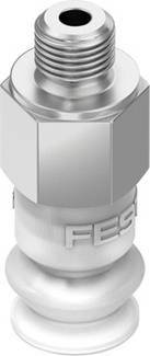 Connecteur métallique fileté d'un côté avec un écrou hexagonal. Nom du fabricant 'Festo' sur la partie inférieure.