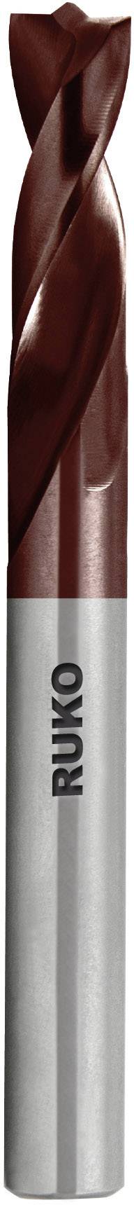 Un fraiseur rouge-brun en métal avec des lames spiralées. La tige est argentée et porte l'inscription « RUKO ».