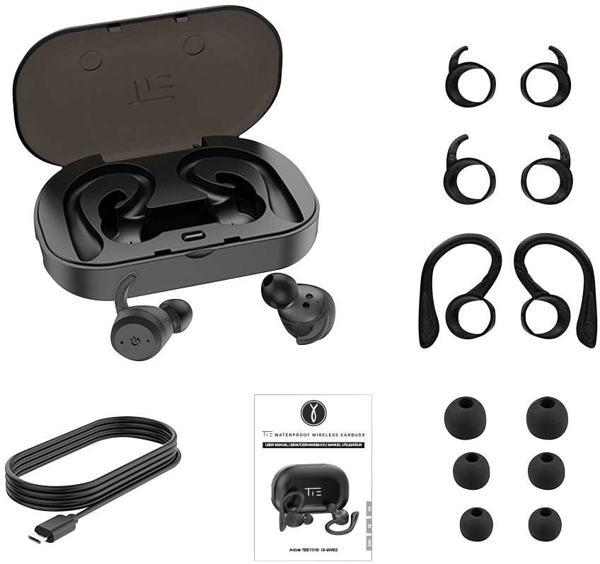 Tie Studio TBE1018 Écouteurs intra-auriculaires Bluetooth noir résistant à l'eau, arceau auriculaire pour le sport