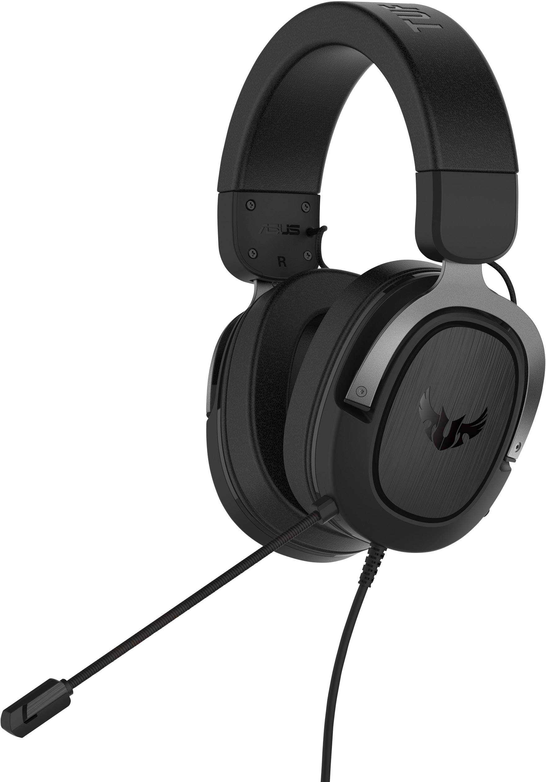 Casque de gaming noir supra-auriculaire avec microphone et coussinets d'oreille rembourrés.