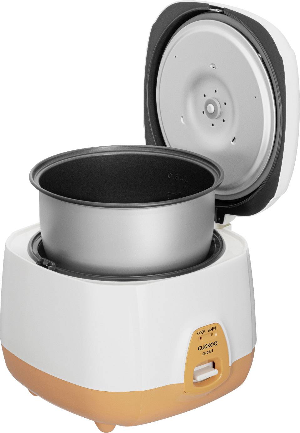 Cuiseur à riz électrique avec couvercle ouvert et cuve amovible, prêt à cuire ou servir du riz.