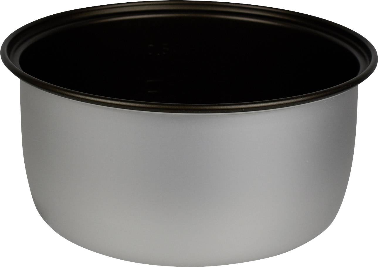 Un insert rond en gris, avec un intérieur sombre, utilisé pour la cuisson ou la vapeur des aliments dans un appareil plus grand.