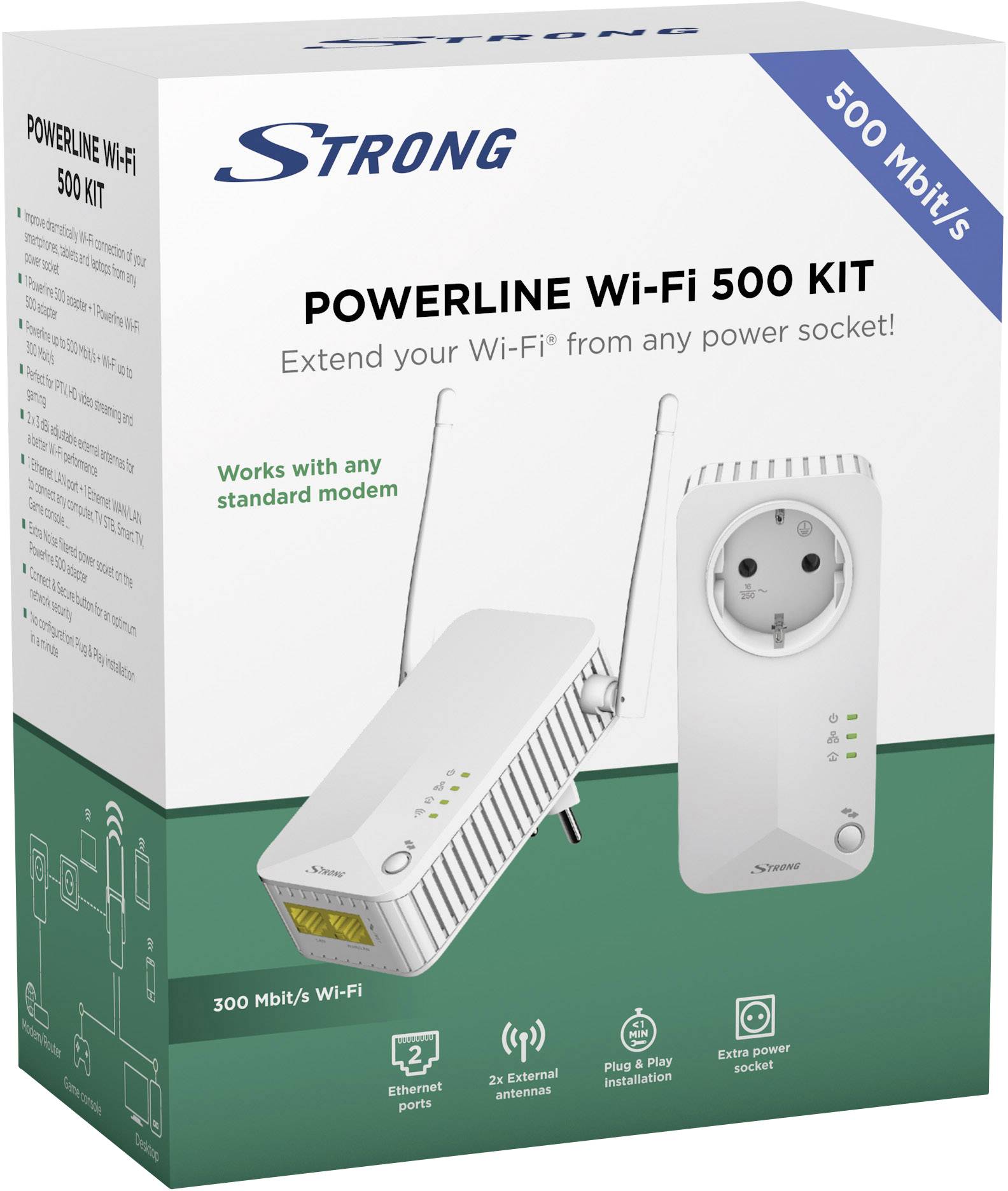 Strong Powerline 500 Duo Kit Powerline WLAN Starter Kit 500 MBit/s