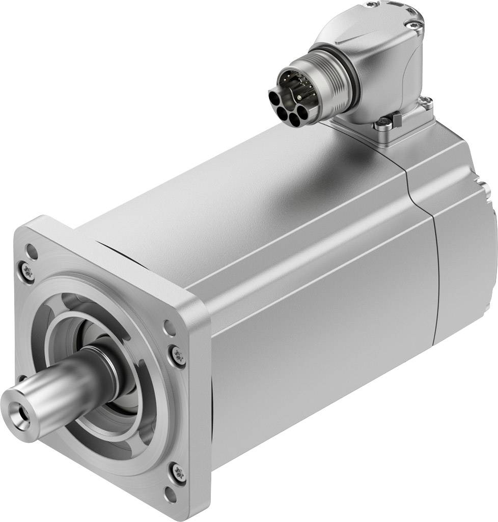 Moteur électrique métallique avec boîtier cylindrique et connexion enfichable en haut. Composants principaux visibles, sans détails de fond.