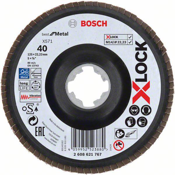 Disque à tronçonner X-LOCK Bosch pour le travail des métaux, diamètre 125 mm x 22,23 mm, grain 40, adapté aux meuleuses d'angle.