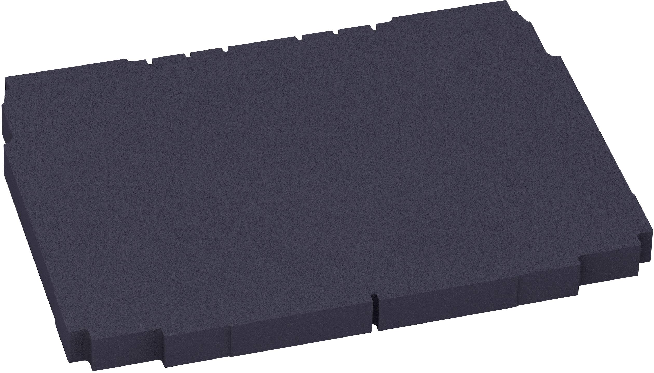 Une pièce rectangulaire en mousse avec des rainures uniformément réparties sur la surface, probablement destinée à des fins de protection ou d'amortissement.