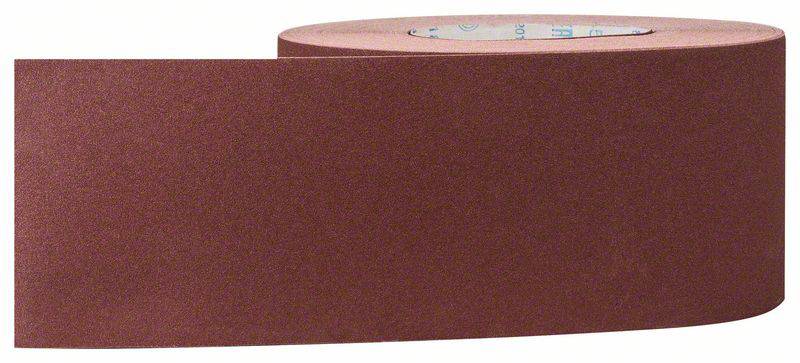 Un rouleau de papier de verre à surface brune, vu de côté et partiellement déroulé. Adapté pour les travaux de ponçage.