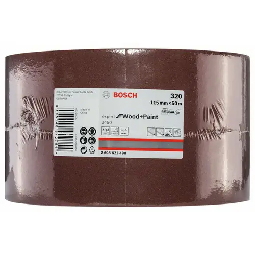 Bosch Accessories 2608621490 Papier abrasif pour ponceuse manuelle Grain 320 (L x l) 50000 mm x 115 mm 50 m Bosch Accessories 2608621490 Papier abrasif pour ponceuse manuelle Grain 320 (L x l) 50000 mm x 115 mm 50 m