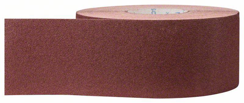 Une longue bande abrasive brune enroulée en rouleau, prête à être utilisée dans les machines de ponçage. Idéale pour le travail du bois ou des métaux.