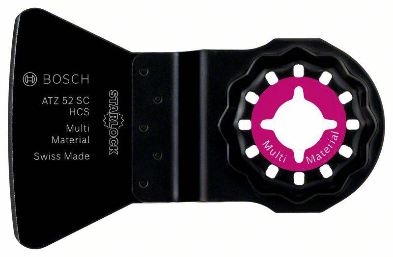 Lame de scie polyvalente, marque Bosch, avec fixation Starlock, adaptée à divers matériaux, fabriquée en Suisse.