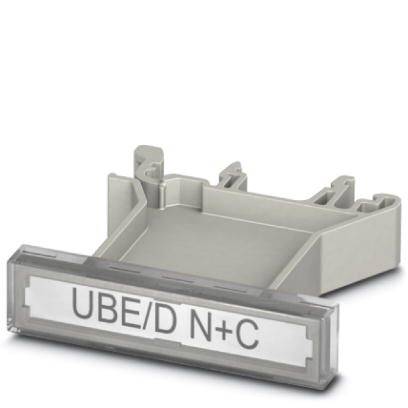 Un adaptateur gris en plastique destiné au montage dans un coffret électrique, portant l'inscription 'UBE/D N+C'.