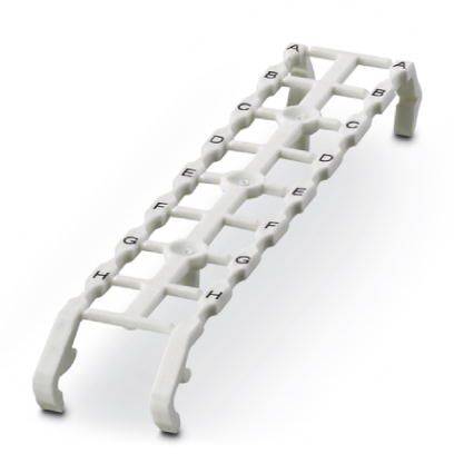 Pont en plastique blanc avec des lettres de A à H sur les marches. Utilisé pour organiser ou trier des objets.