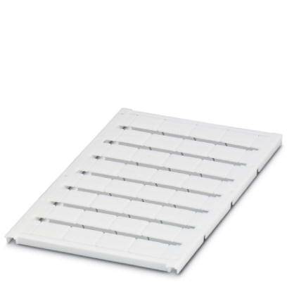 Une plaque rectangulaire blanche en plastique avec des fentes régulières, probablement destinée à servir de grille d'égouttement ou de ventilation.