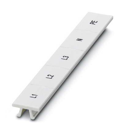 Une bande de marquage de câble blanche étiquetée 'L1', 'L2', 'L3', 'N' et 'PE' pour l'identification des conducteurs.