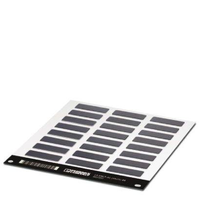 Une carte blanche avec plusieurs rangées de bandes magnétiques noires rectangulaires, probablement destinée au stockage de données ou à l'identification.