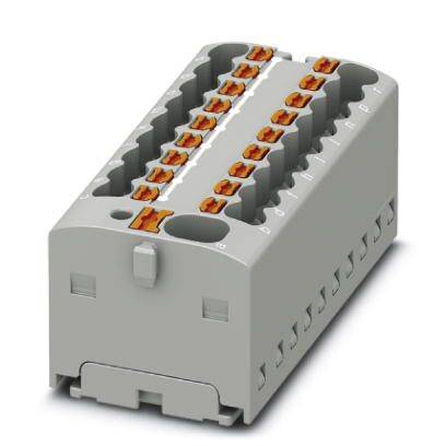 Barrette de connexion électrique grise avec plusieurs leviers oranges, utilisée pour connecter en toute sécurité des fils dans les tableaux électriques.