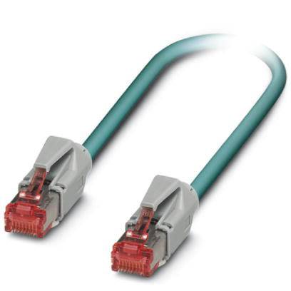 Un câble Ethernet vert avec deux fiches rouges à ses extrémités, adapté pour les connexions réseau.