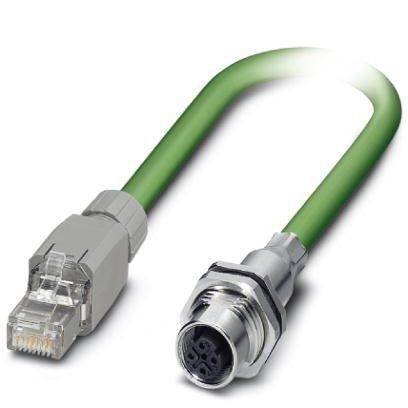 Un câble Ethernet vert avec connecteurs RJ45 et à connexion ronde. Relie les appareils dans les réseaux, prend en charge des transferts de données rapides.