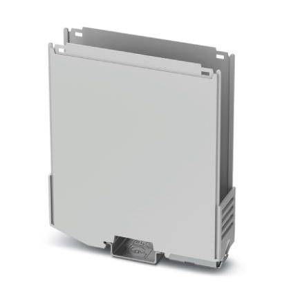 Un module de boîtier électronique gris rectangulaire, conçu pour un montage sur rail DIN, adapté aux applications industrielles.